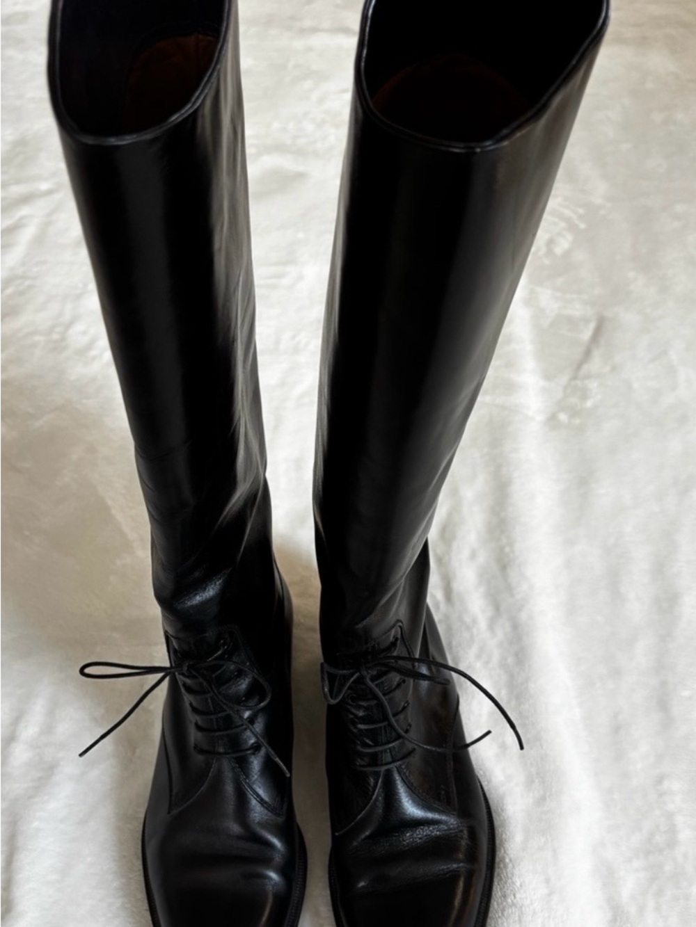 Bruno Magli Black Leather Knee-High Lace-Up Boots